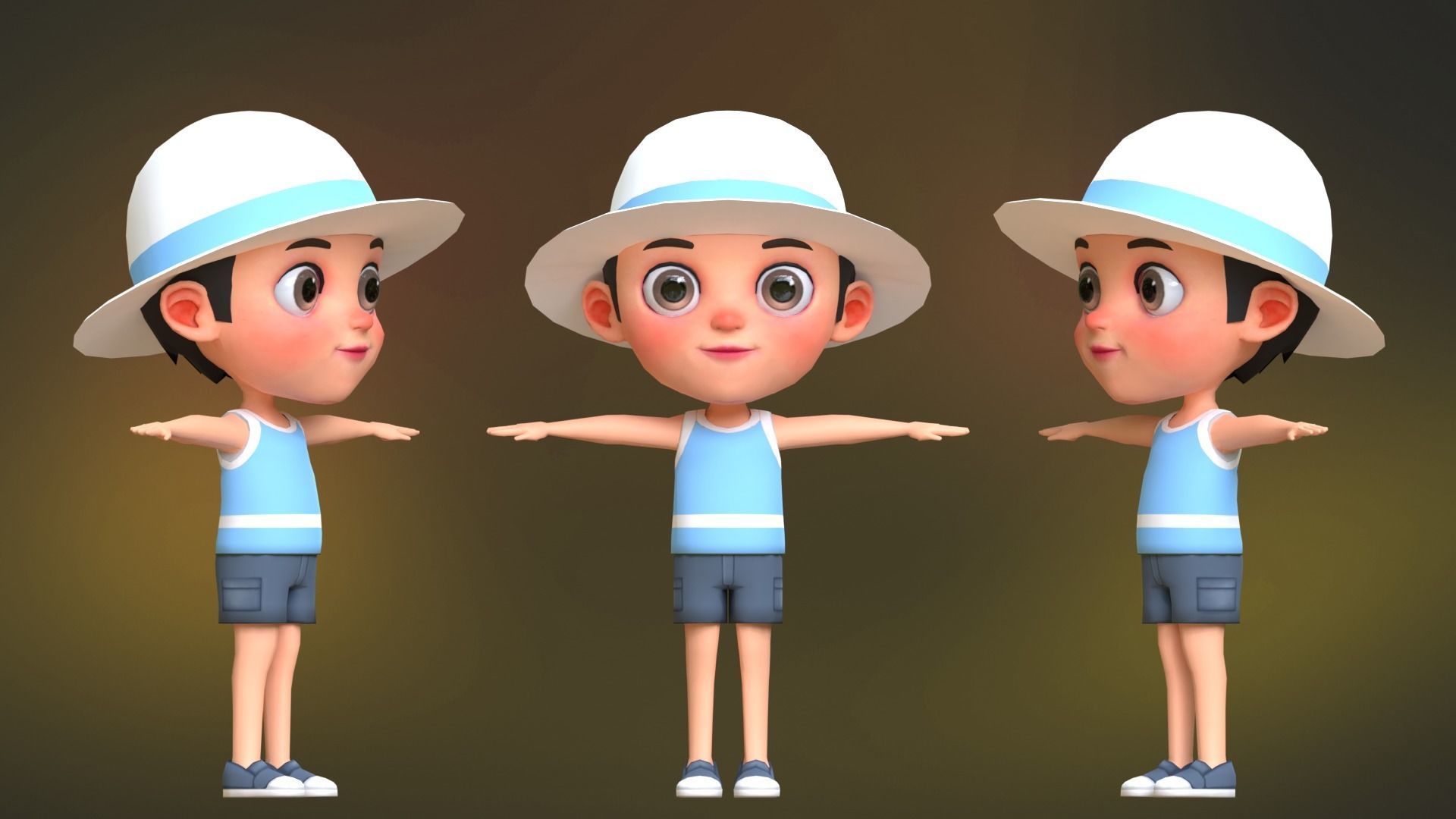Kid Character Summer Outfit Low-poly 3D model_2