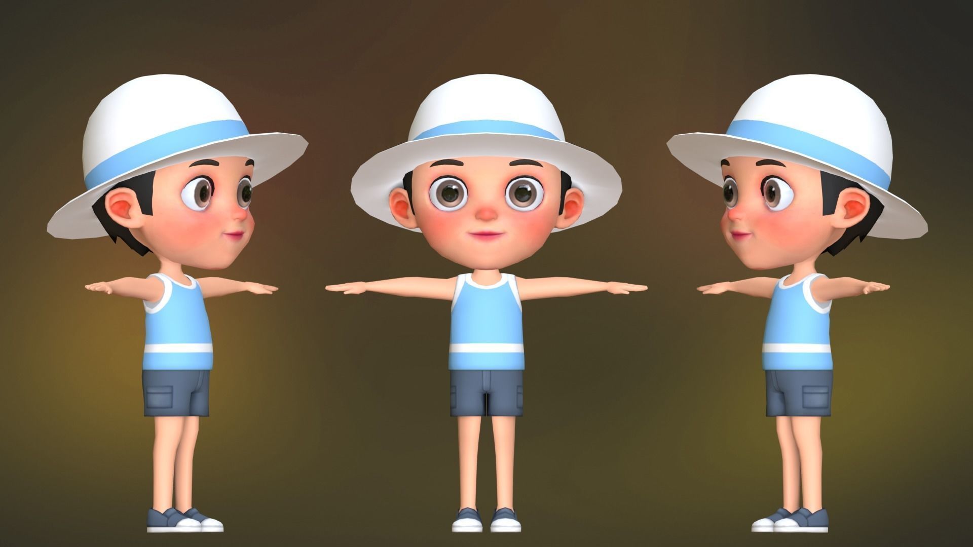 Kid Character Summer Outfit Low-poly 3D model_4