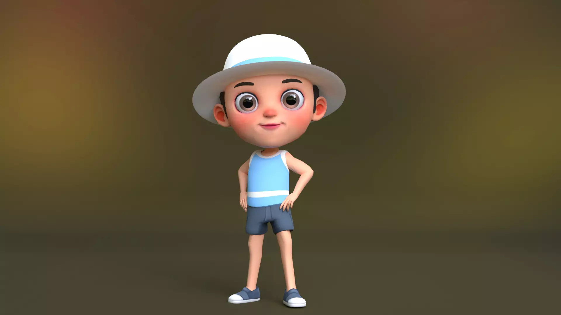 Kid Character Summer Outfit Low-poly 3D model_0