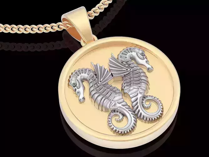 Seahorse pendant sterling gold jewelry printable 3D model