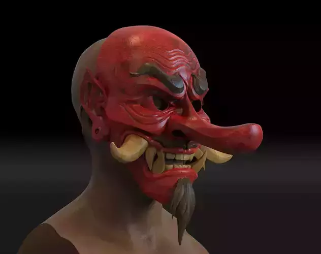 Japanese Tengu Smile Mask Oni Demon Mask Samurai Mask 3D print model