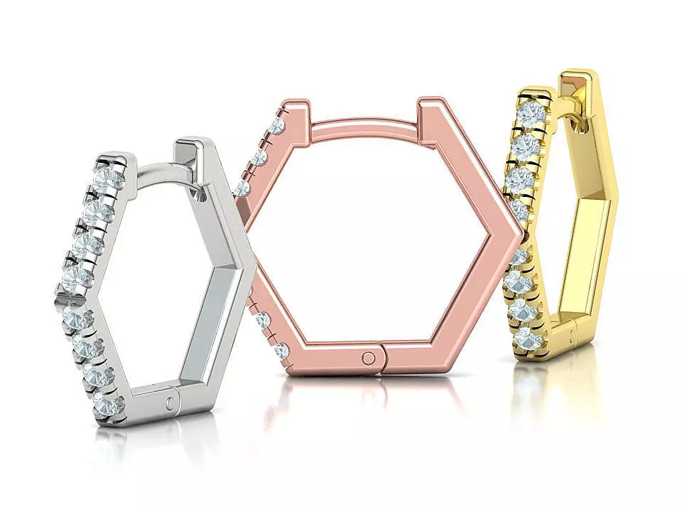 Hexagon Hoop Earring 3dprint model French Pave Setting 3D print model