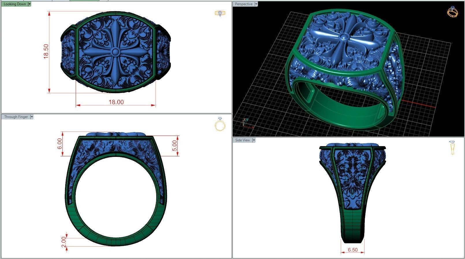 Maltese Cross Baroque Pattern Signet Ring 3D print model_7