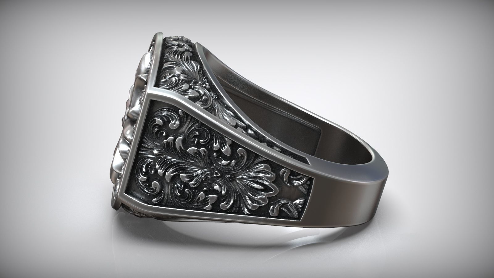 Maltese Cross Baroque Pattern Signet Ring 3D print model_1