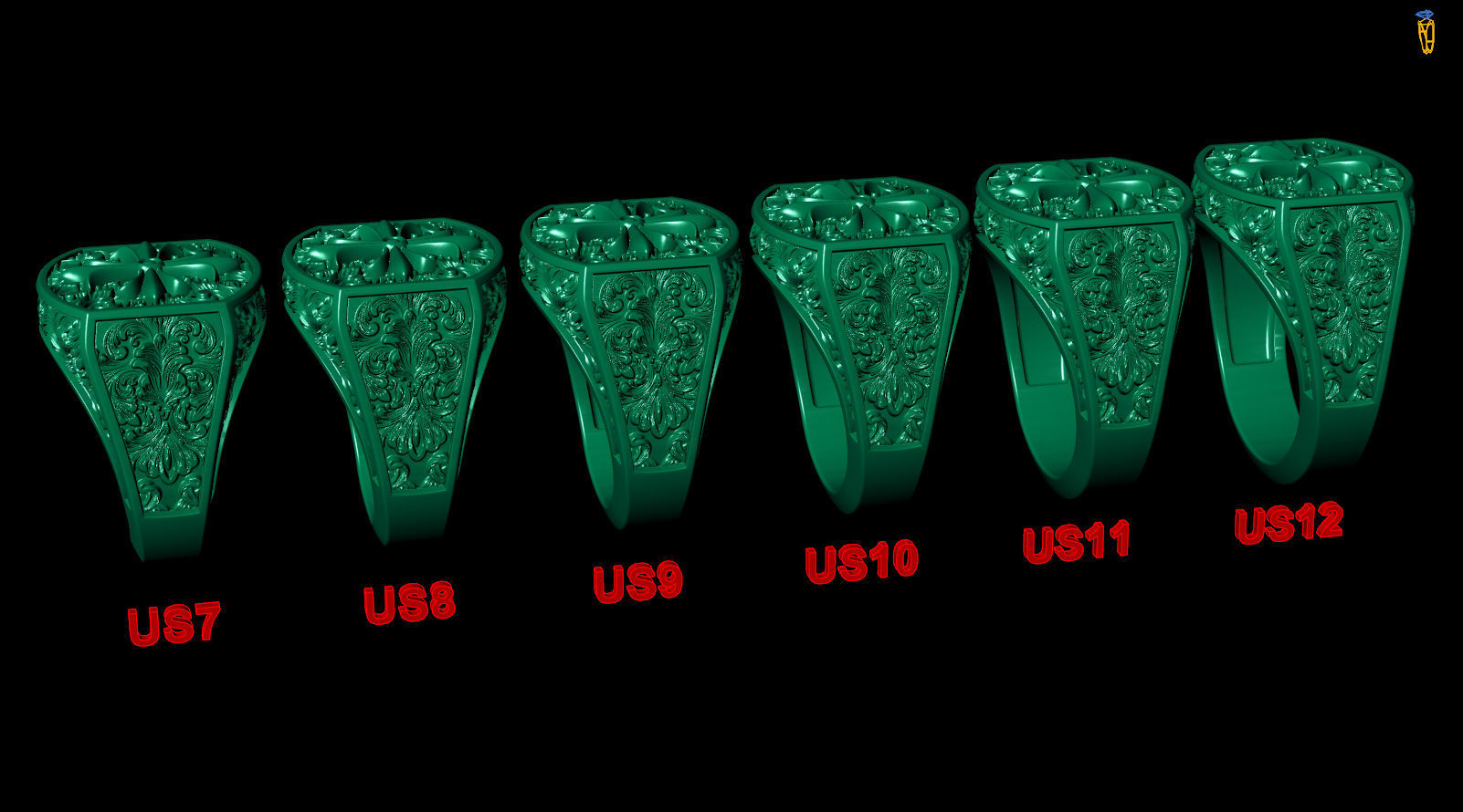 Maltese Cross Baroque Pattern Signet Ring 3D print model_8