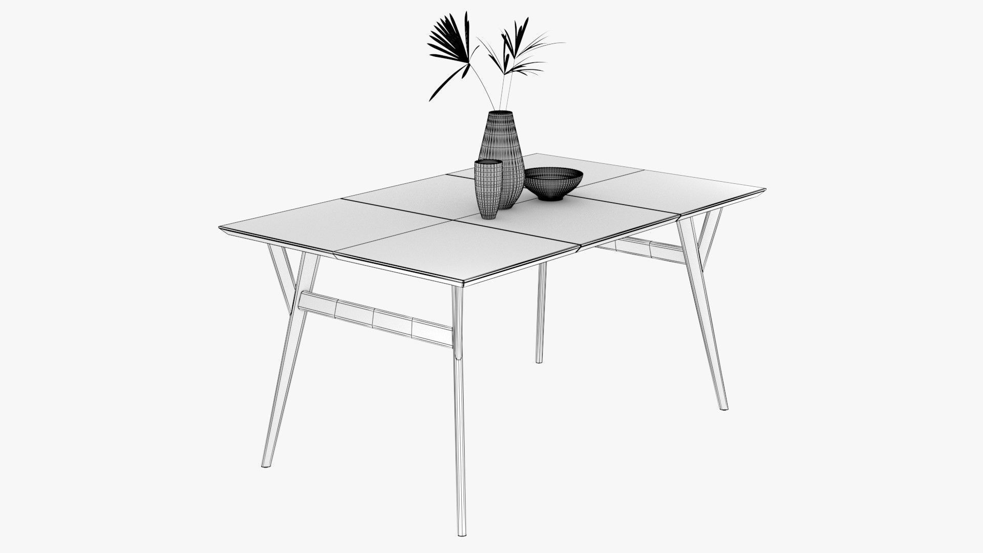 Mid-Century Expandable Dining Table Low-poly 3D model_16