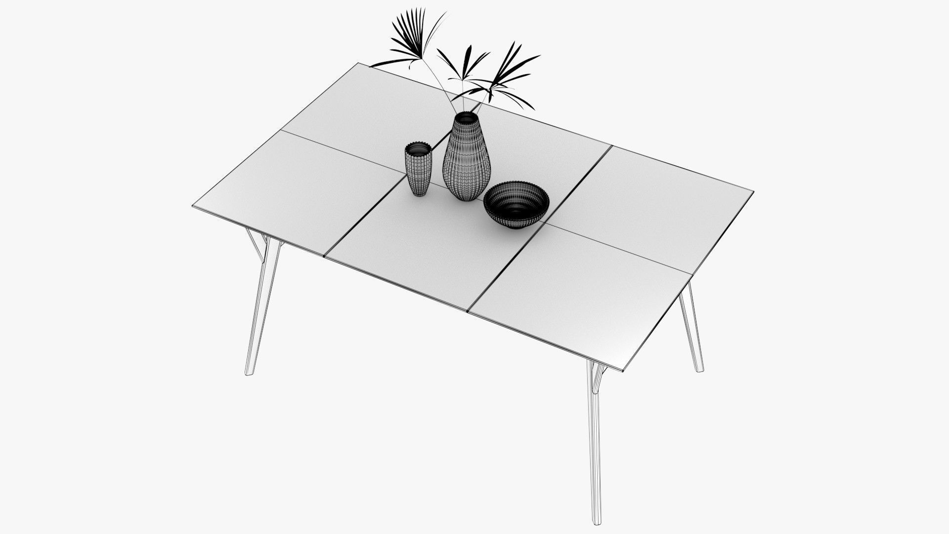 Mid-Century Expandable Dining Table Low-poly 3D model_15