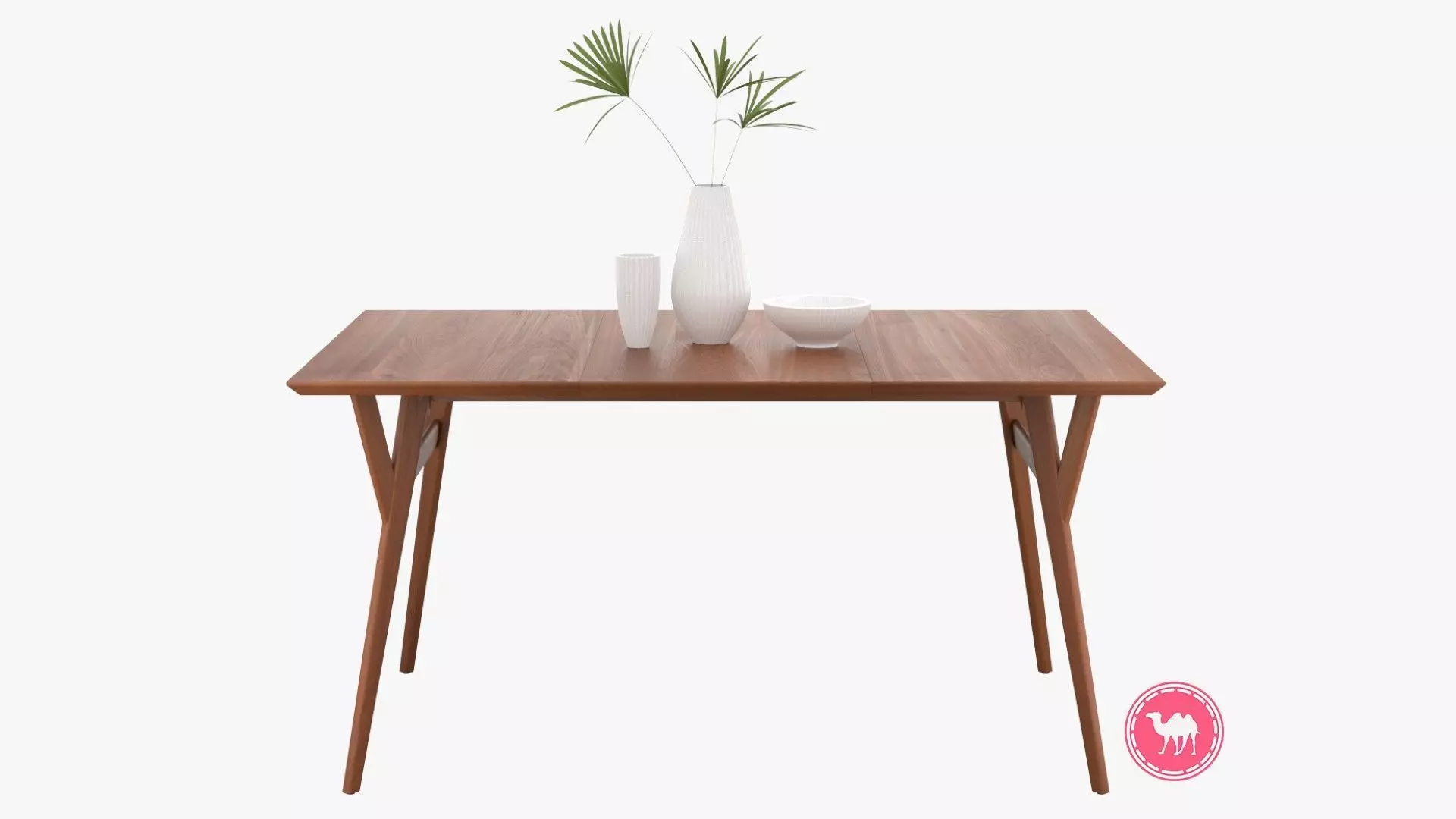 Mid-Century Expandable Dining Table Low-poly 3D model_0