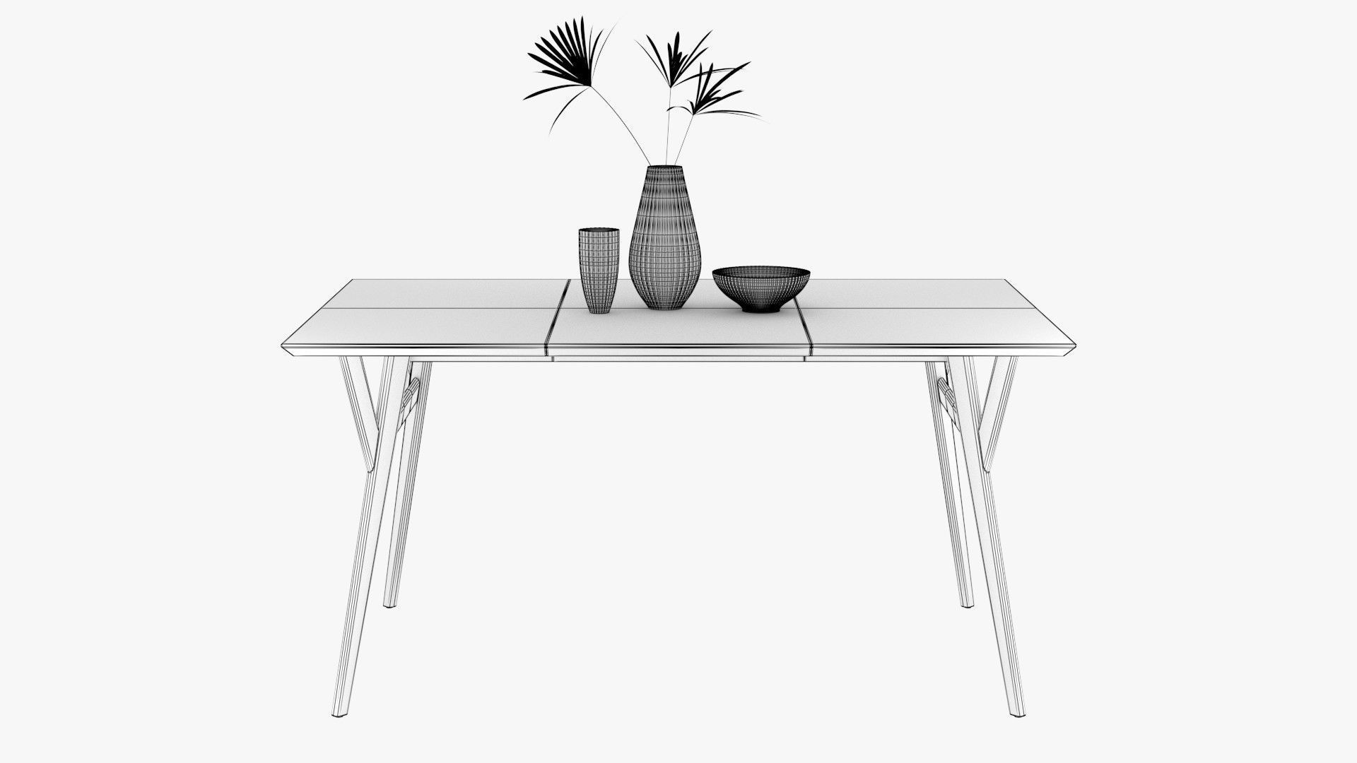 Mid-Century Expandable Dining Table Low-poly 3D model_17