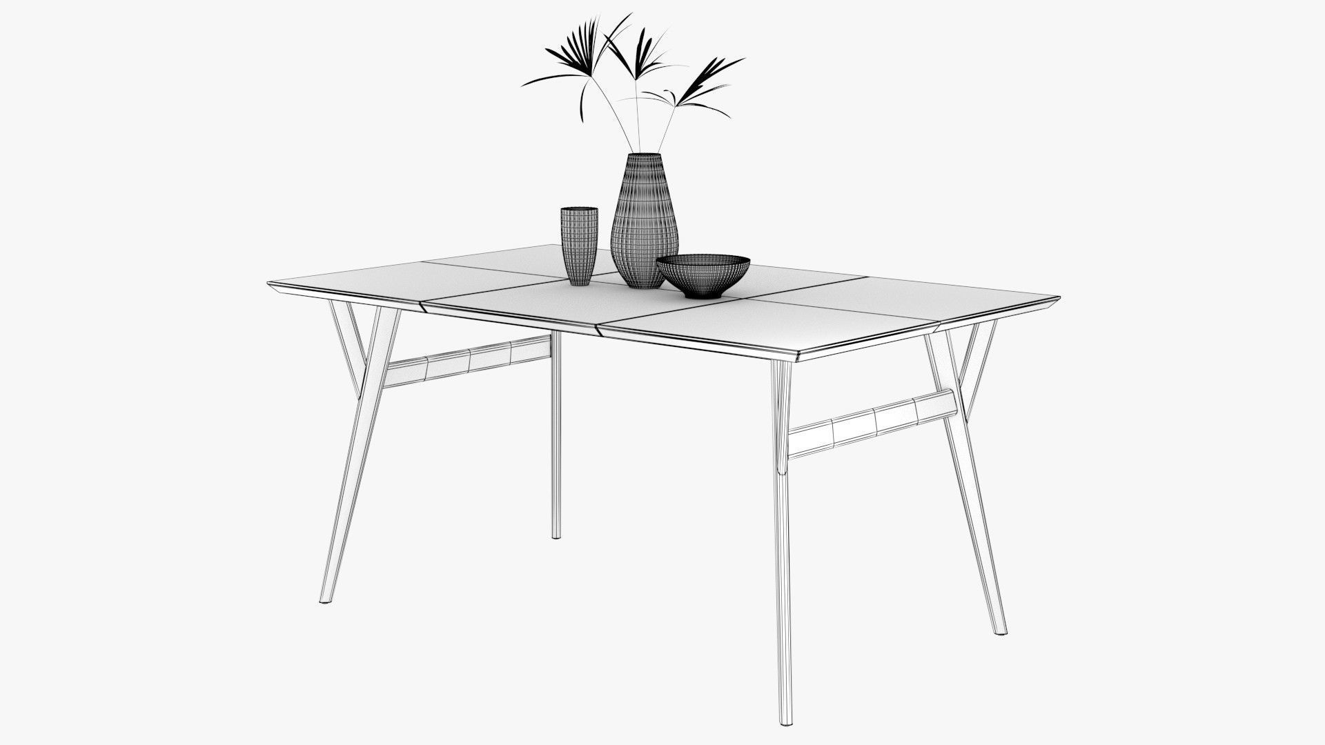 Mid-Century Expandable Dining Table Low-poly 3D model_18