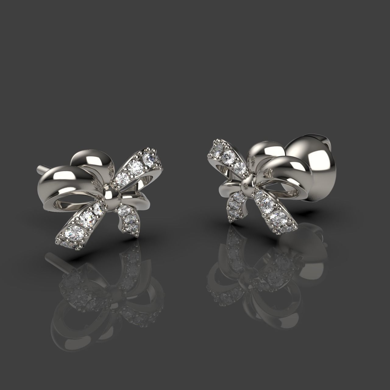 Diamond Bow Stud Earrings 01 3D print model_3