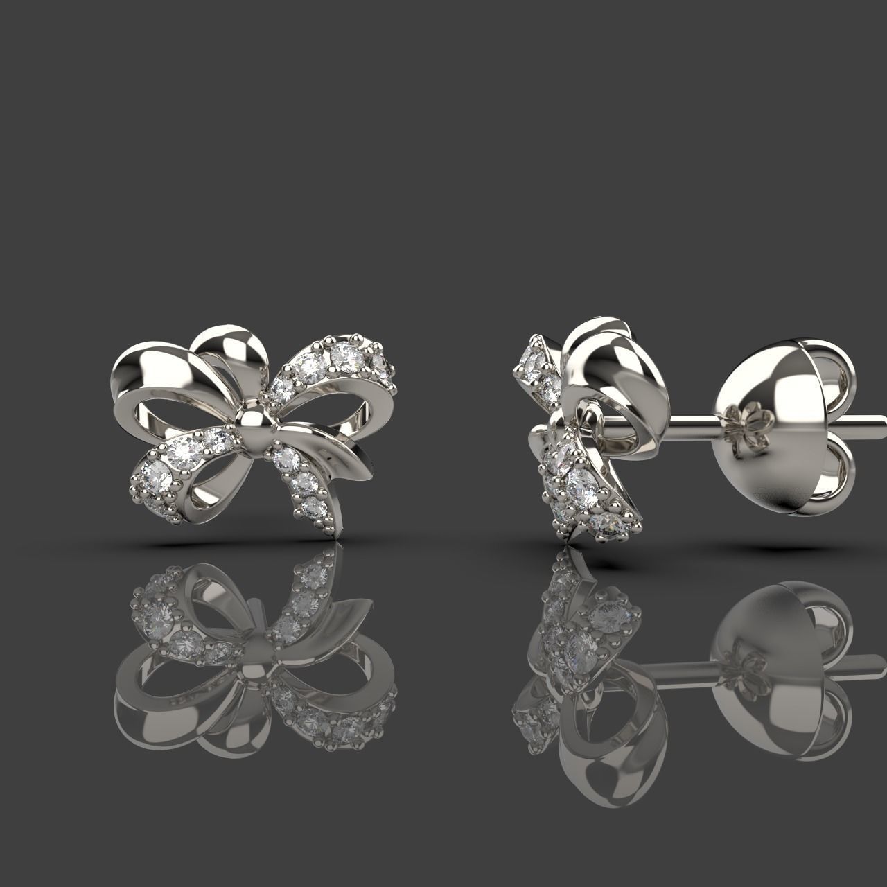 Diamond Bow Stud Earrings 01 3D print model_2