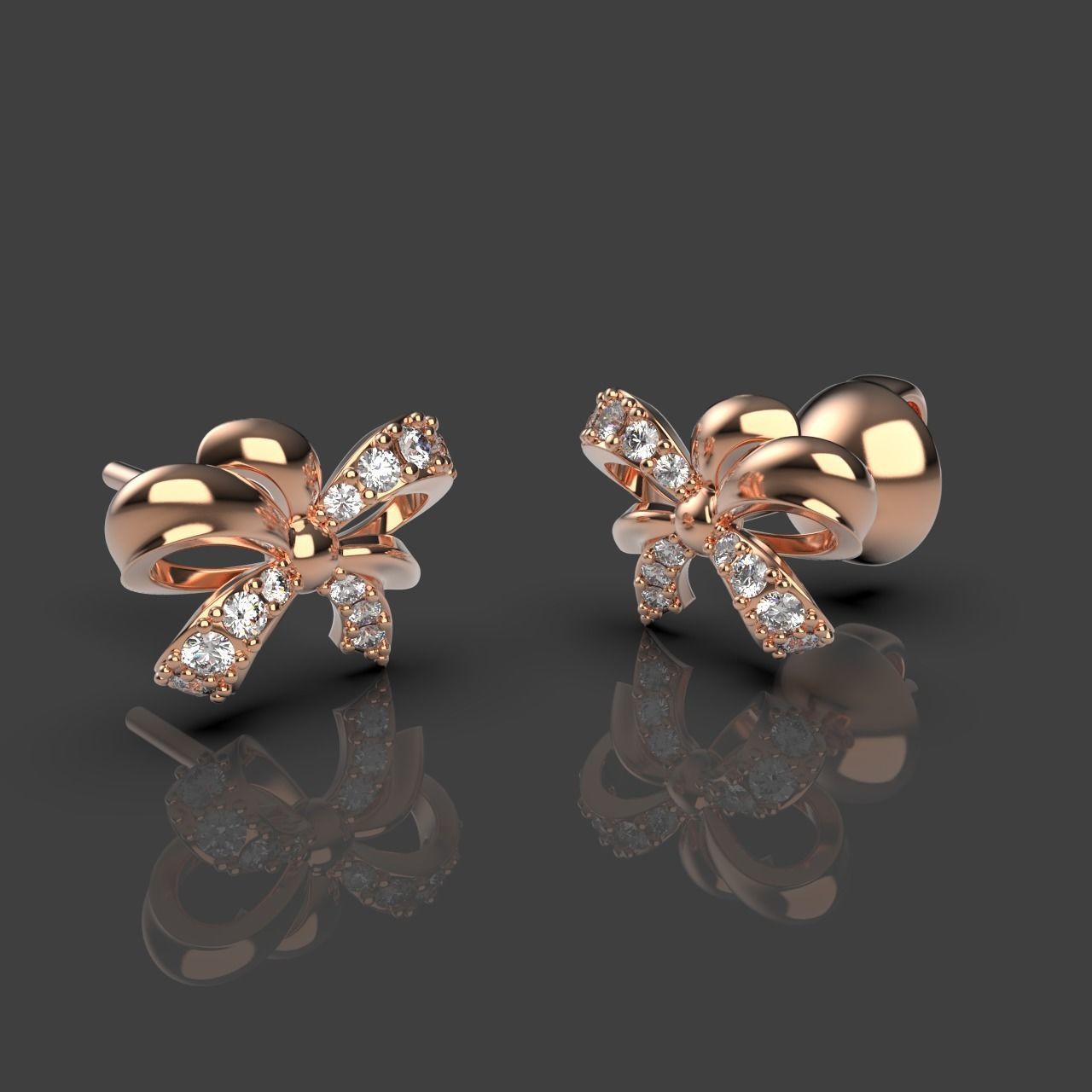 Diamond Bow Stud Earrings 01 3D print model_4