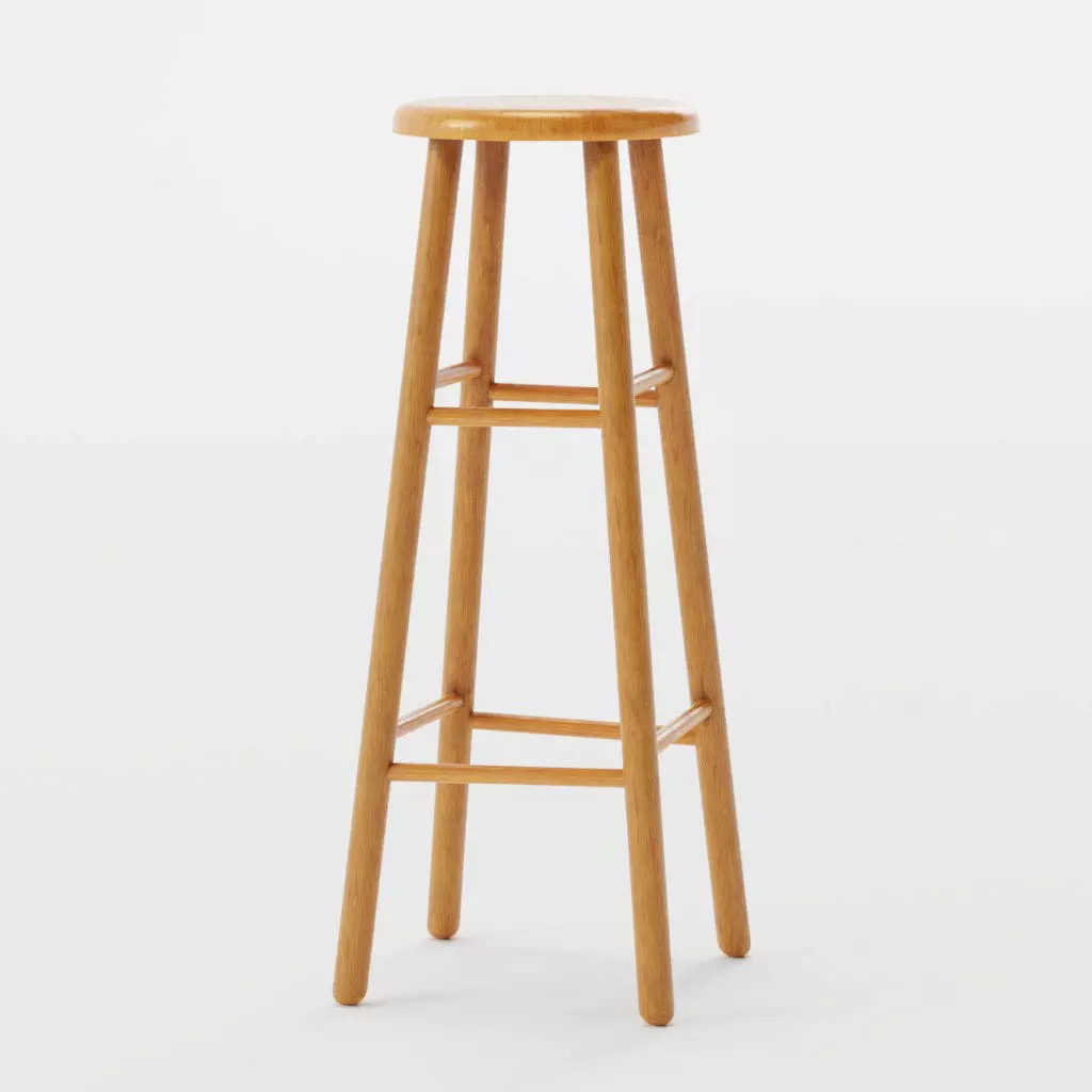 OakStoo01 wooden stool Free low-poly 3D model_0