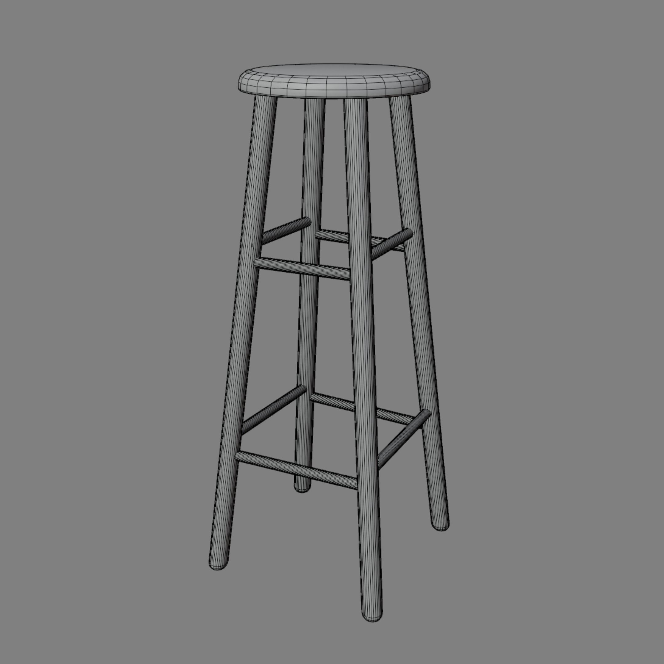 OakStoo01 wooden stool Free low-poly 3D model_1