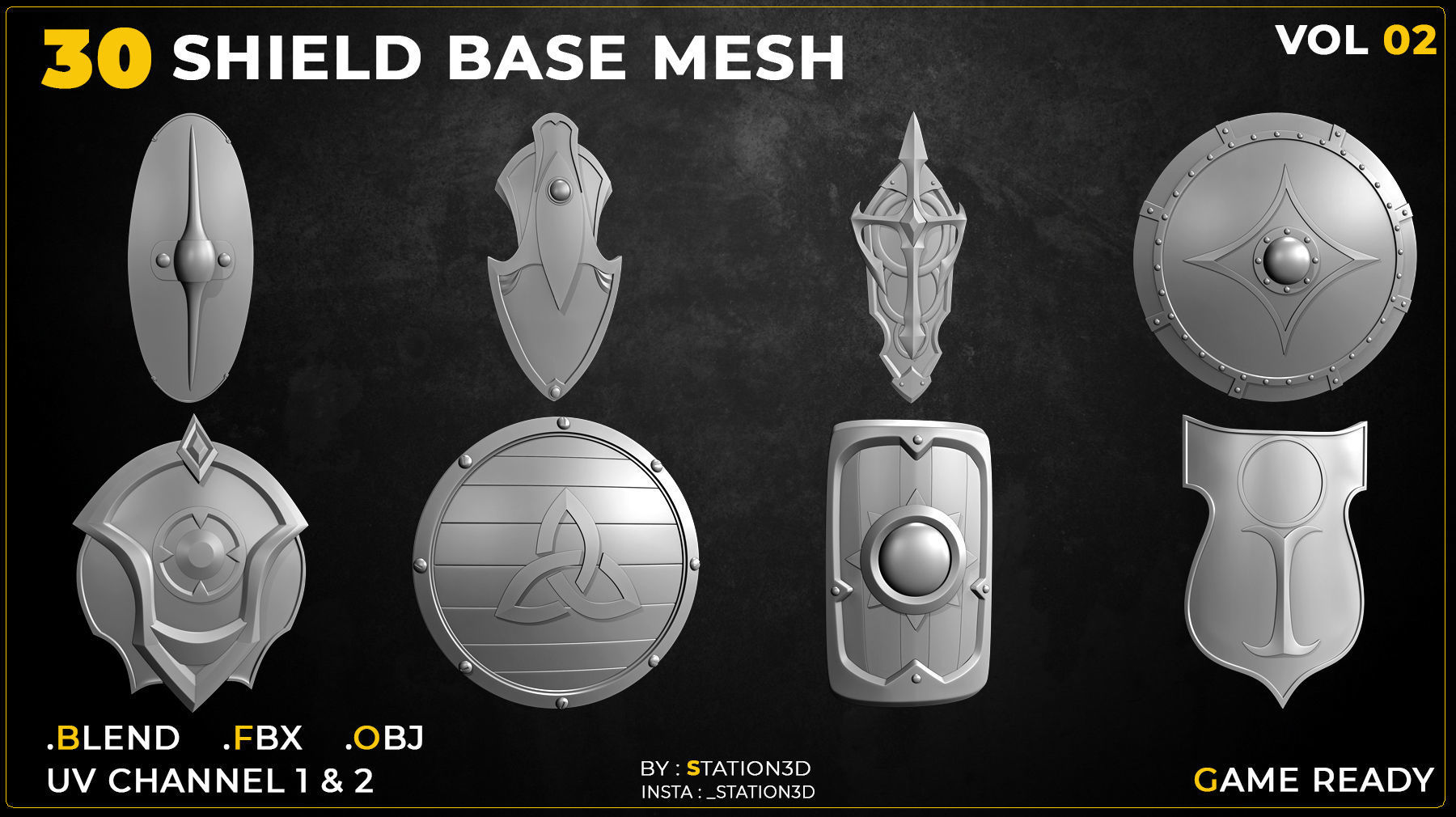 30 Shield Base Mesh Vol-02  Game Ready  Low-poly 3D model_5