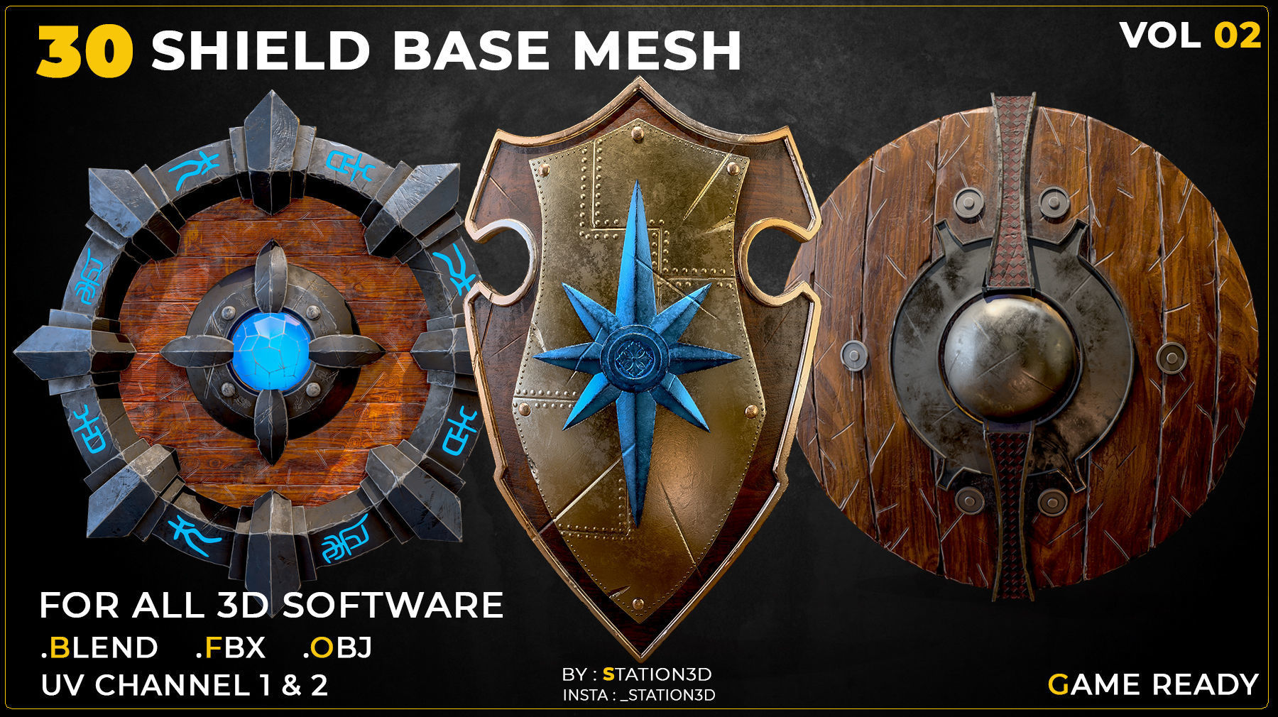 30 Shield Base Mesh Vol-02  Game Ready  Low-poly 3D model_1