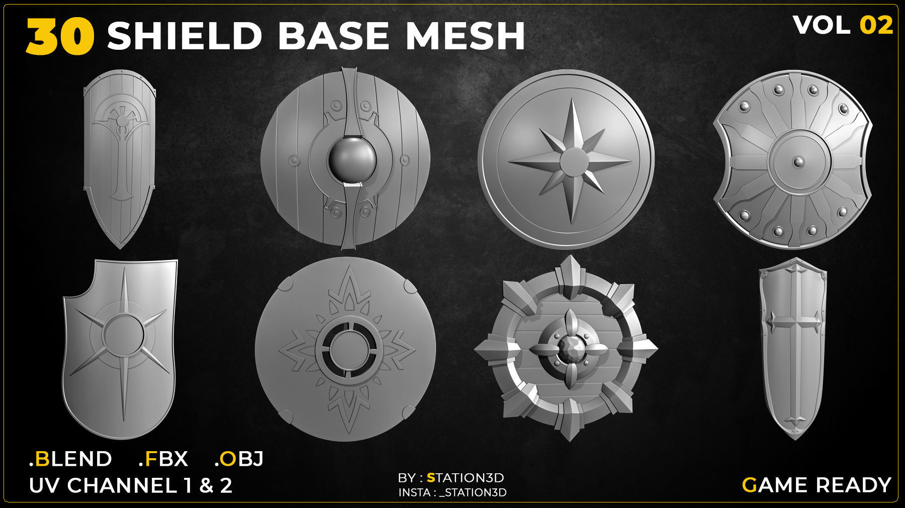 30 Shield Base Mesh Vol-02  Game Ready  Low-poly 3D model_4