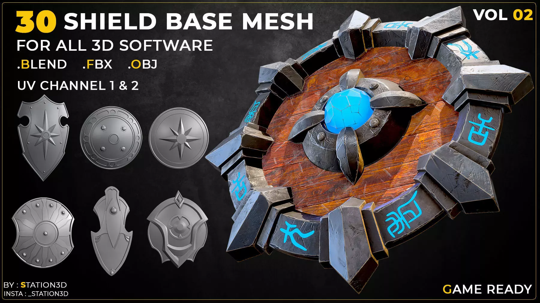 30 Shield Base Mesh Vol-02  Game Ready  Low-poly 3D model_0