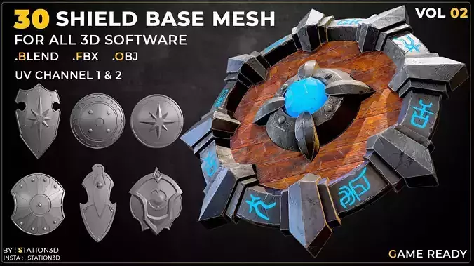 30 Shield Base Mesh Vol-02  Game Ready  Low-poly 3D model