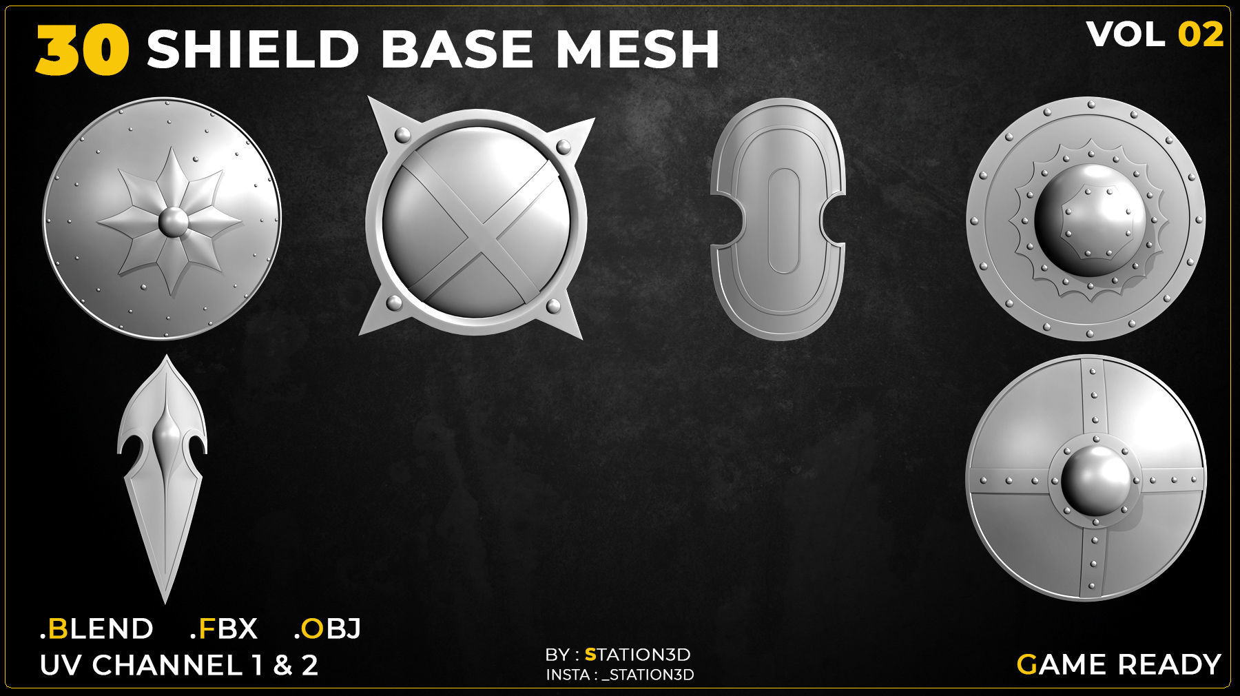 30 Shield Base Mesh Vol-02  Game Ready  Low-poly 3D model_6