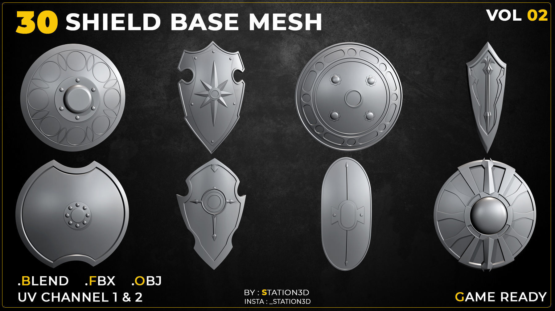 30 Shield Base Mesh Vol-02  Game Ready  Low-poly 3D model_3