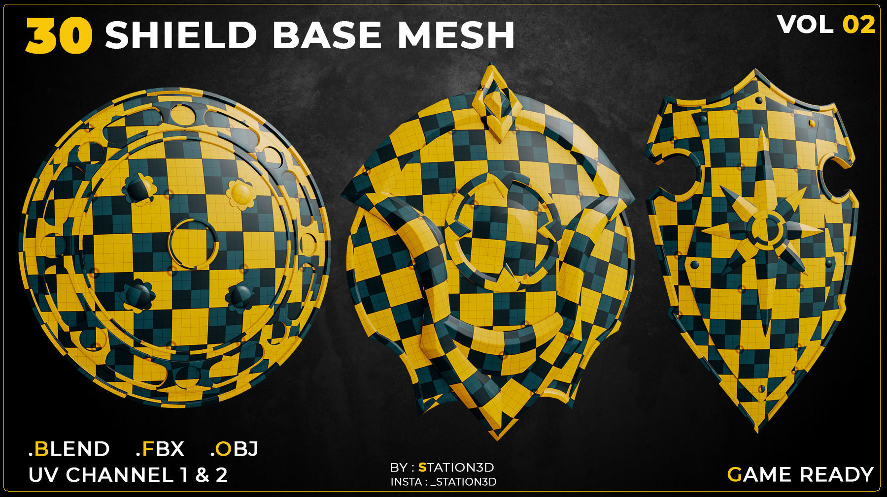 30 Shield Base Mesh Vol-02  Game Ready  Low-poly 3D model_2