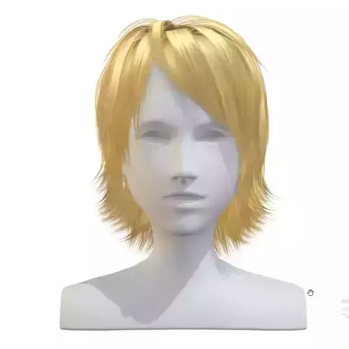Hairstyle cartoon lush man 008 haircut of medium leng 3D Model