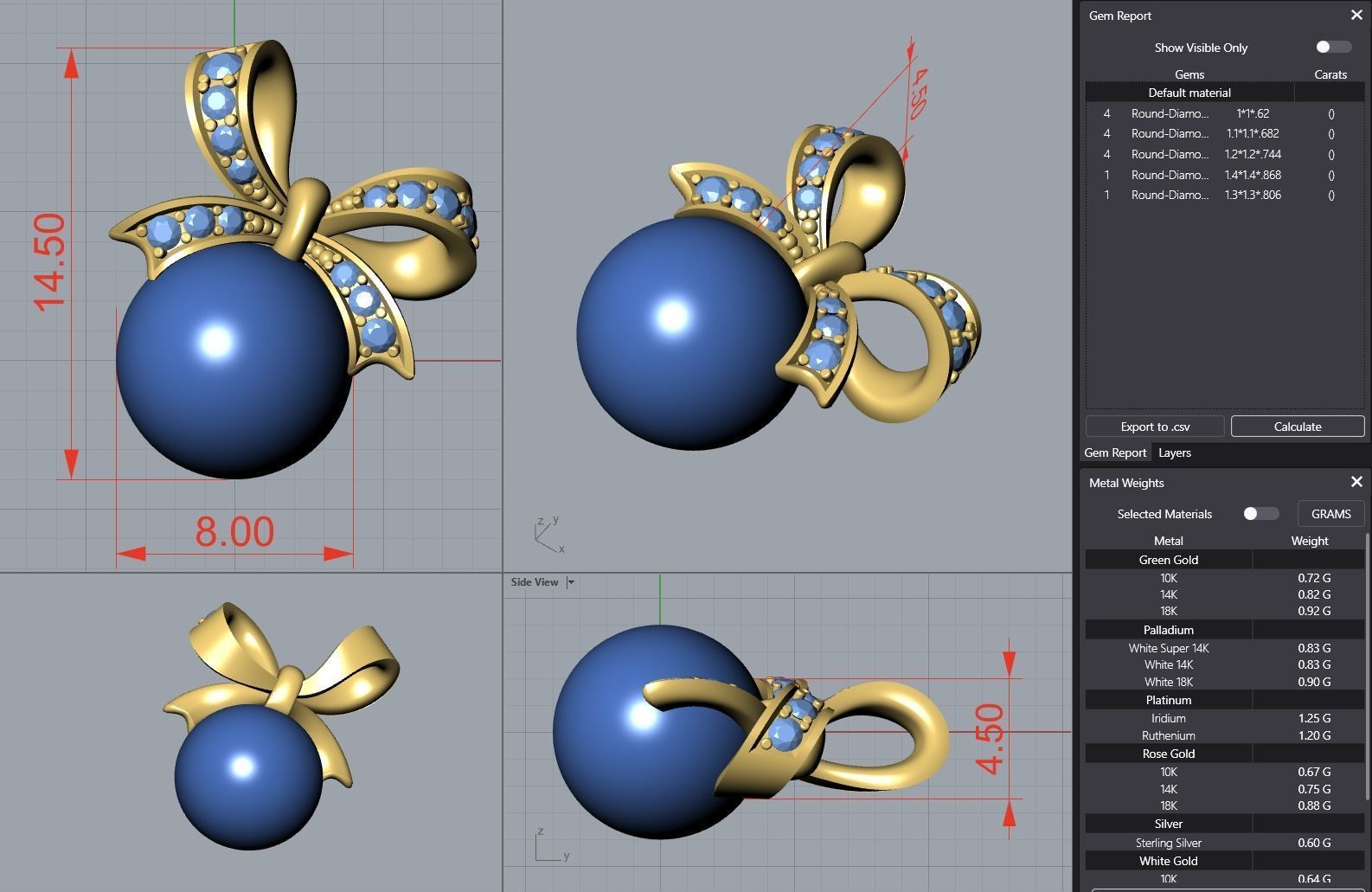 Diamond Pearl Bow Earrings 3D print model_1
