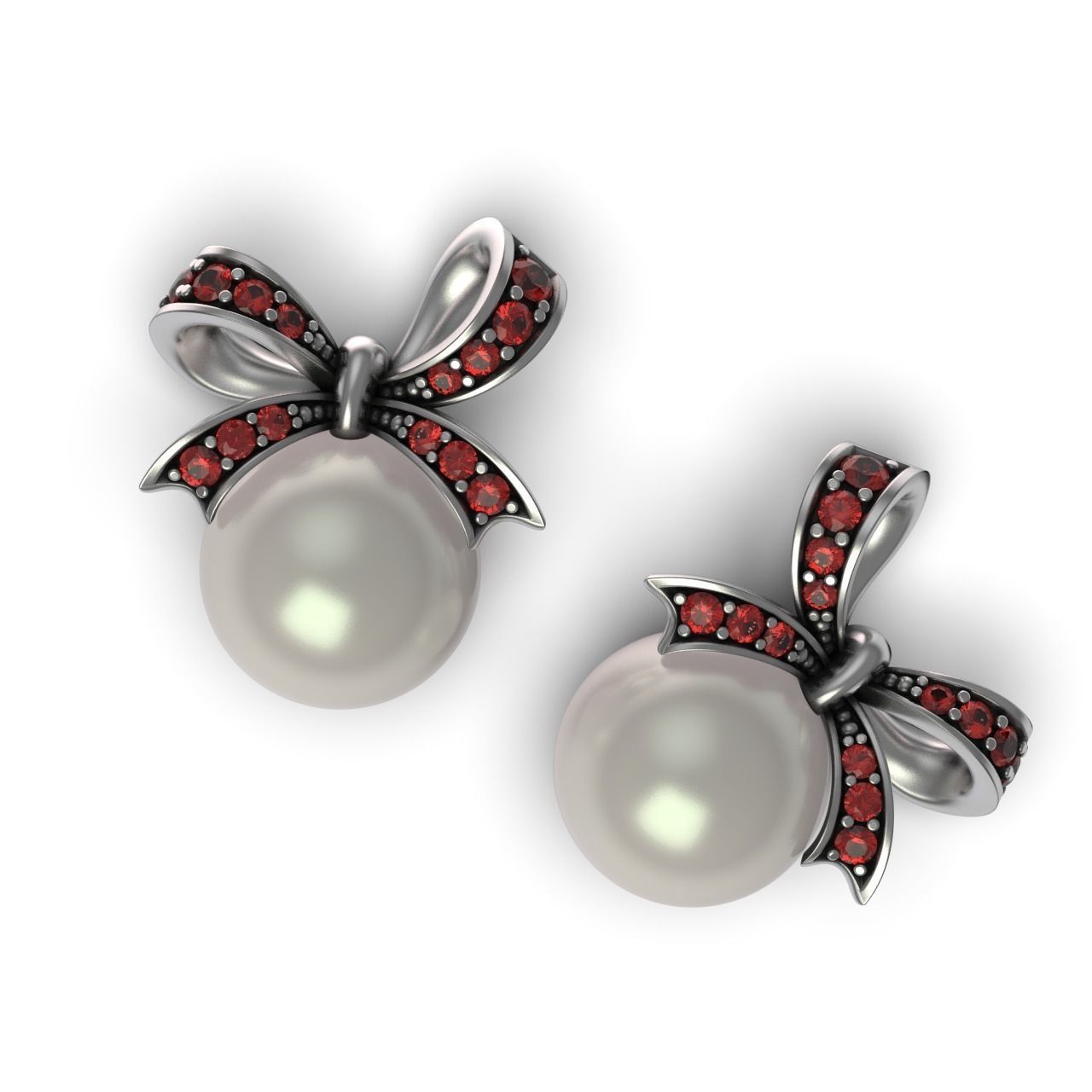 Diamond Pearl Bow Earrings 3D print model_9