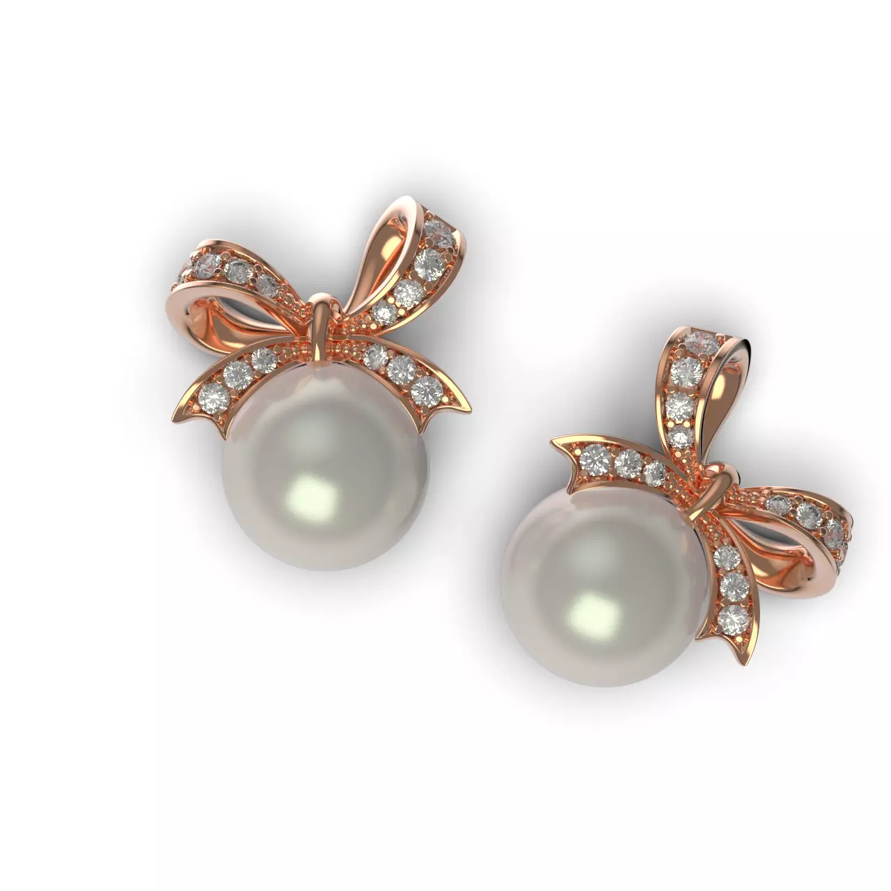 Diamond Pearl Bow Earrings 3D print model_0