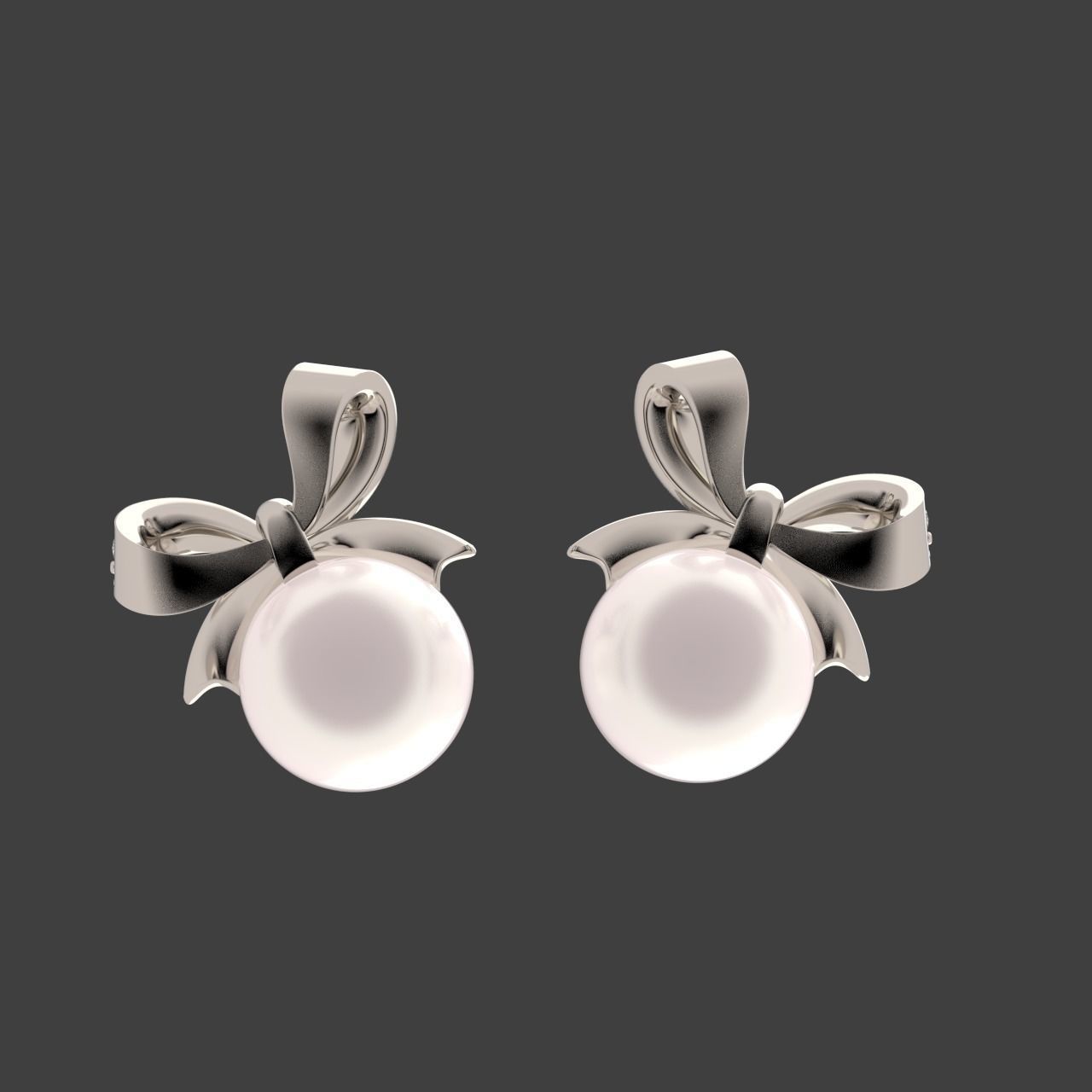 Diamond Pearl Bow Earrings 3D print model_3