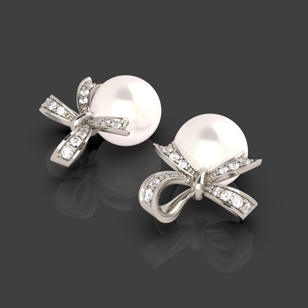 Diamond Pearl Bow Earrings 3D print model_4