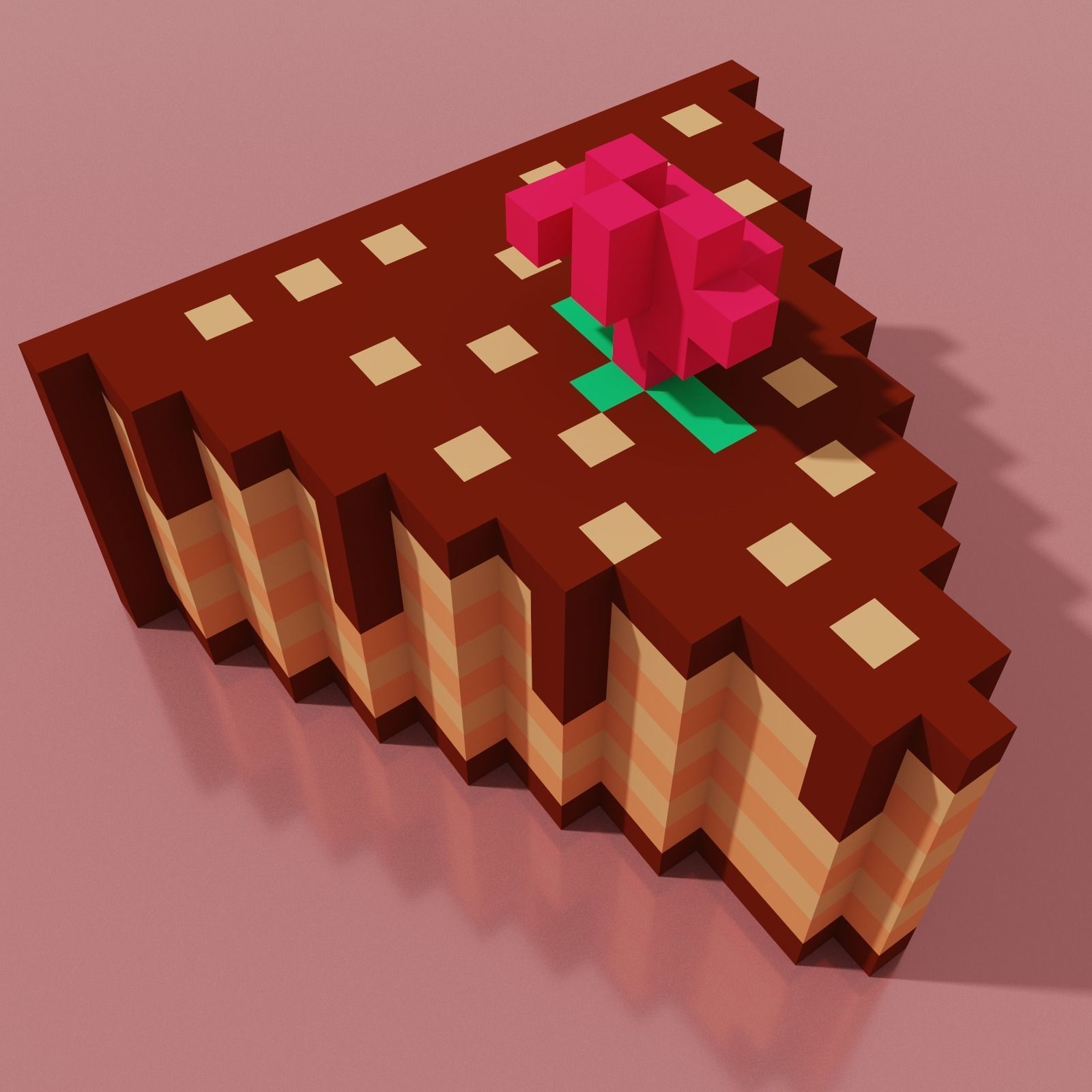 Cake Slice 2 Voxel  Low-poly 3D model_1