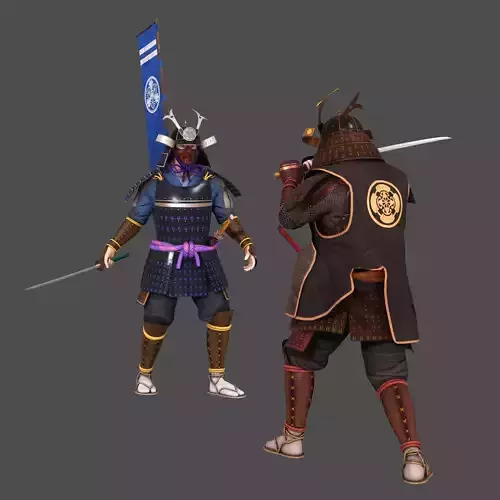 Samurai Character with Weapon Low-poly 3D model