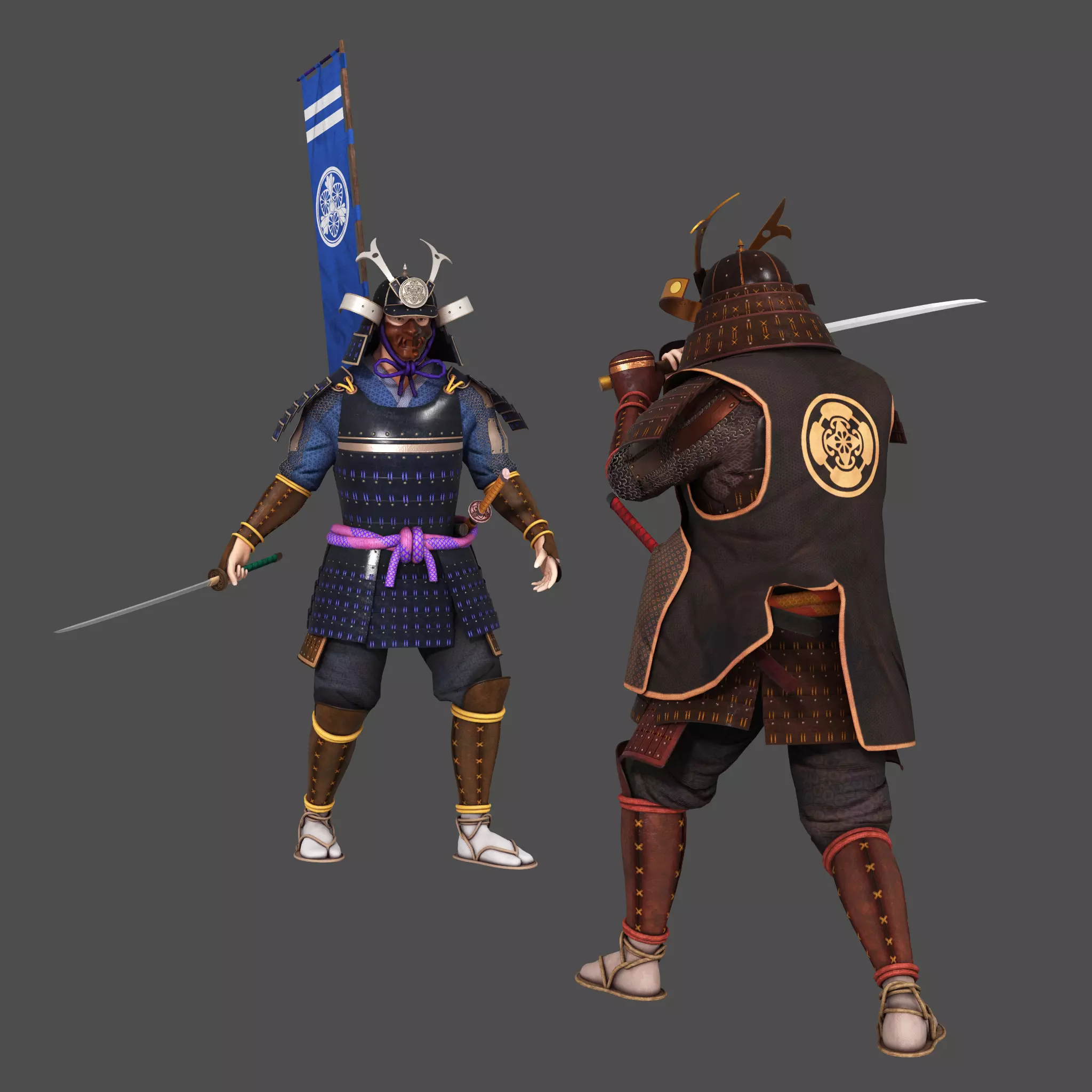 Samurai Character with Weapon Low-poly 3D model