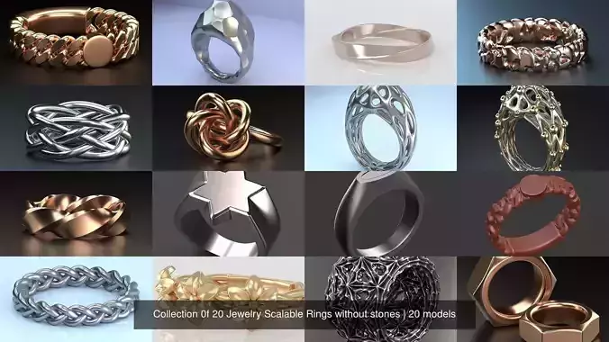 Collection 0f 20 Jewelry Scalable Rings without stones 