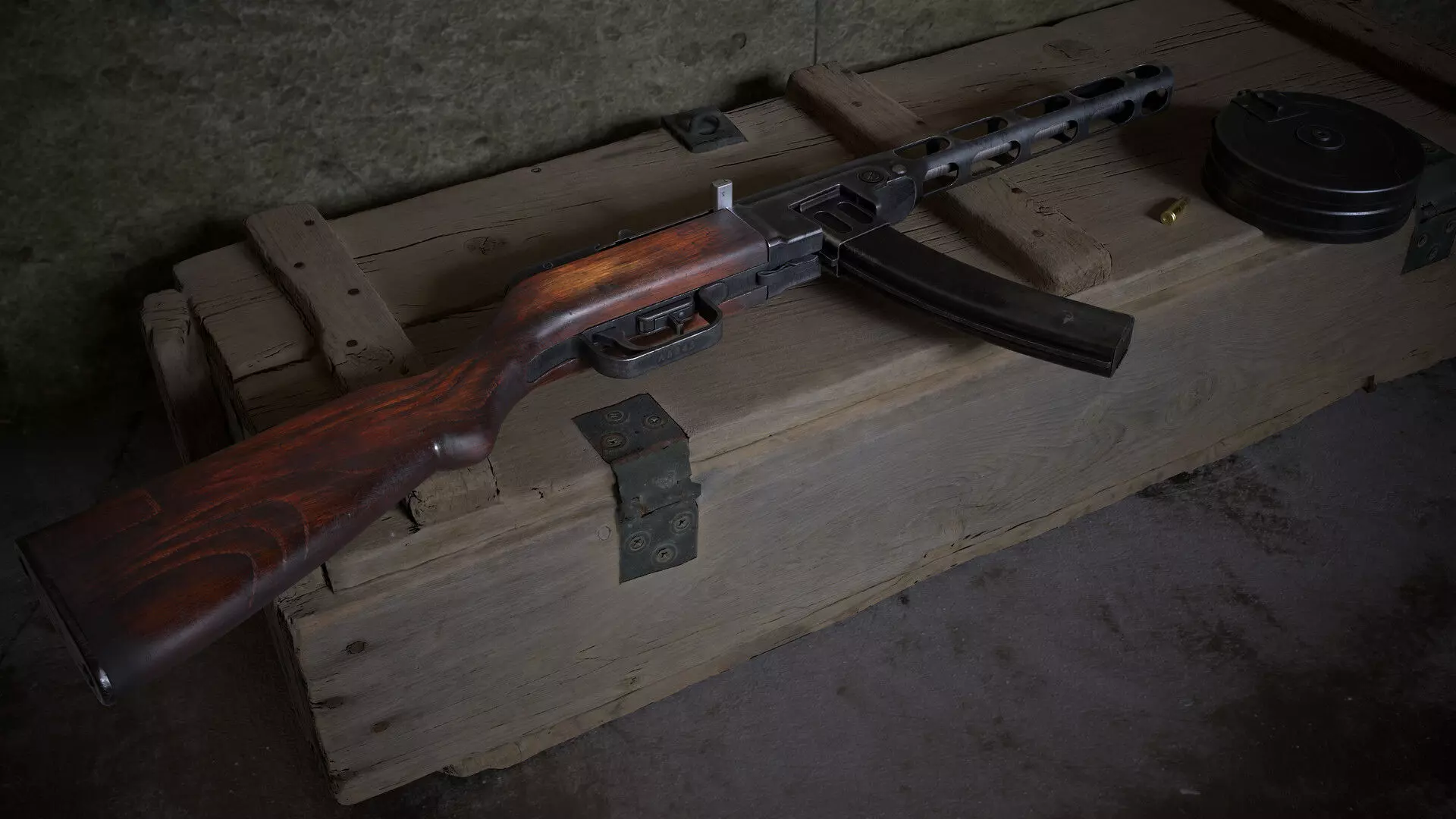 PPSh-41 soviet submachine gun PBR lowpoly 3d model Low-poly 3D model_0