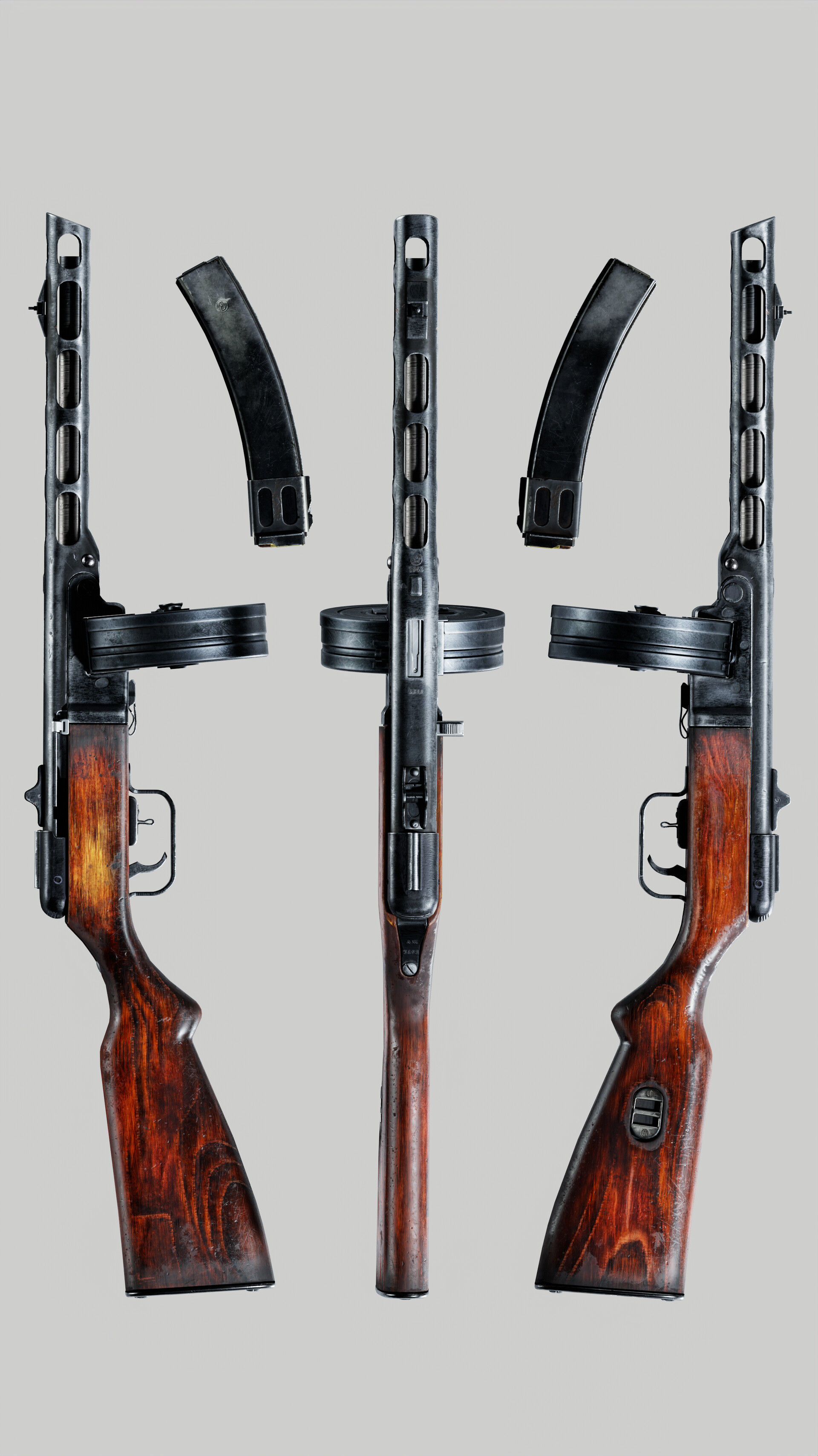 PPSh-41 soviet submachine gun PBR lowpoly 3d model Low-poly 3D model_2