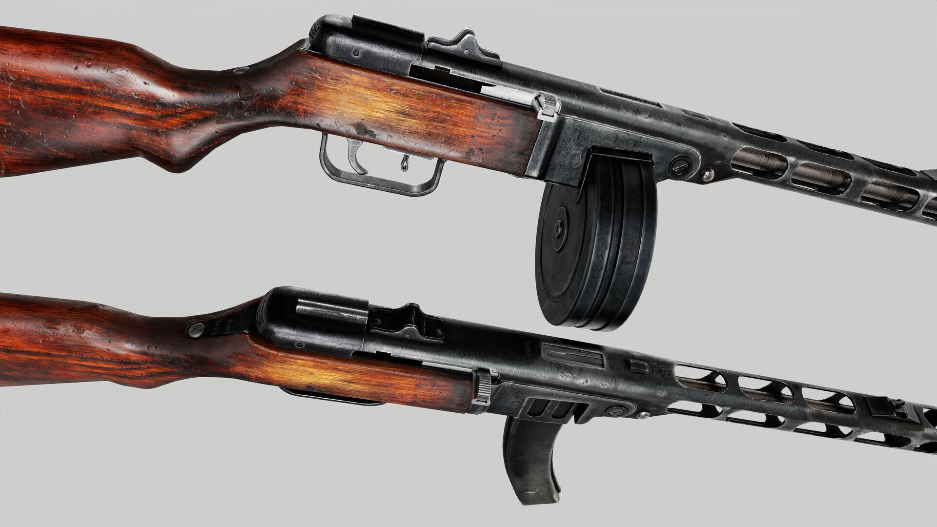 PPSh-41 soviet submachine gun PBR lowpoly 3d model Low-poly 3D model_6
