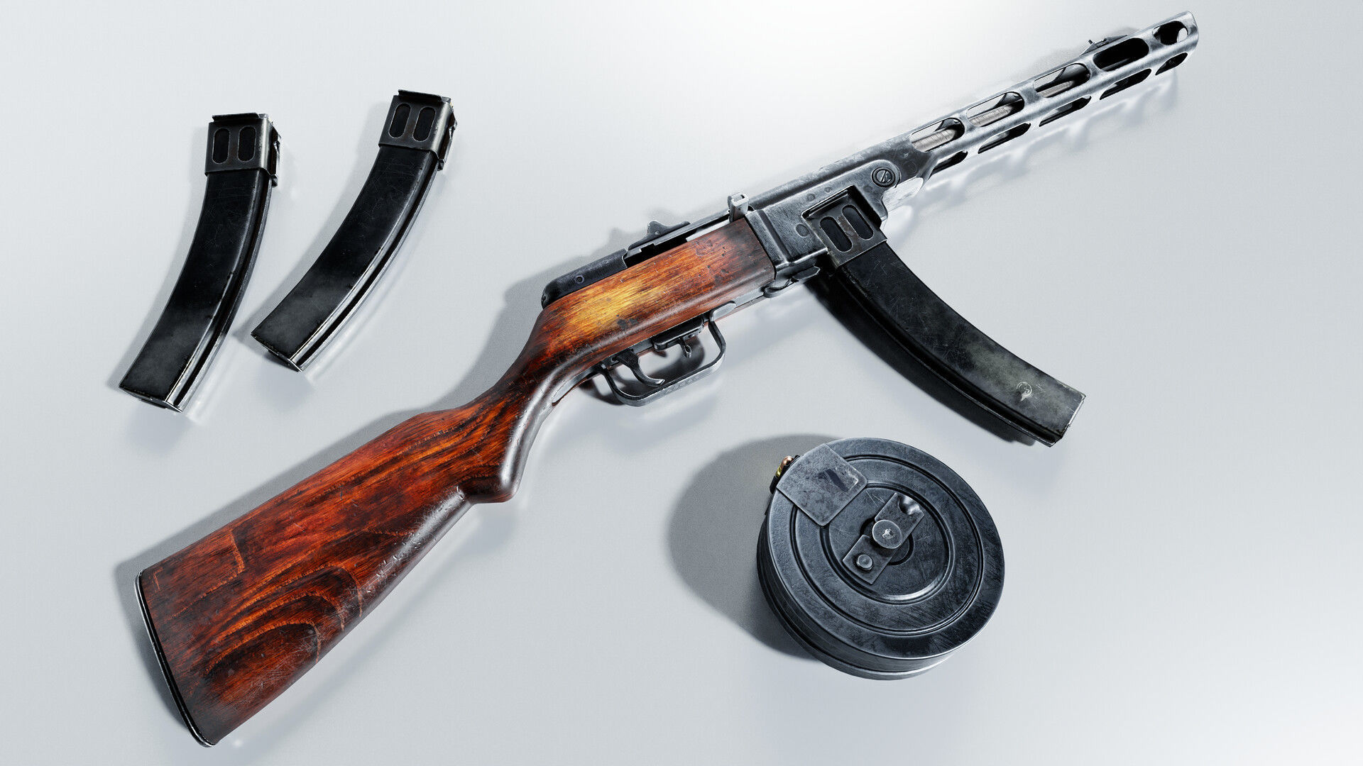 PPSh-41 soviet submachine gun PBR lowpoly 3d model Low-poly 3D model_1