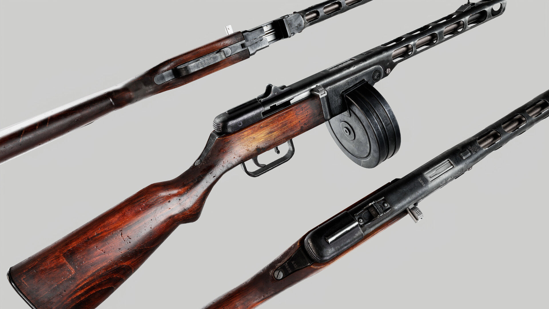 PPSh-41 soviet submachine gun PBR lowpoly 3d model Low-poly 3D model_7