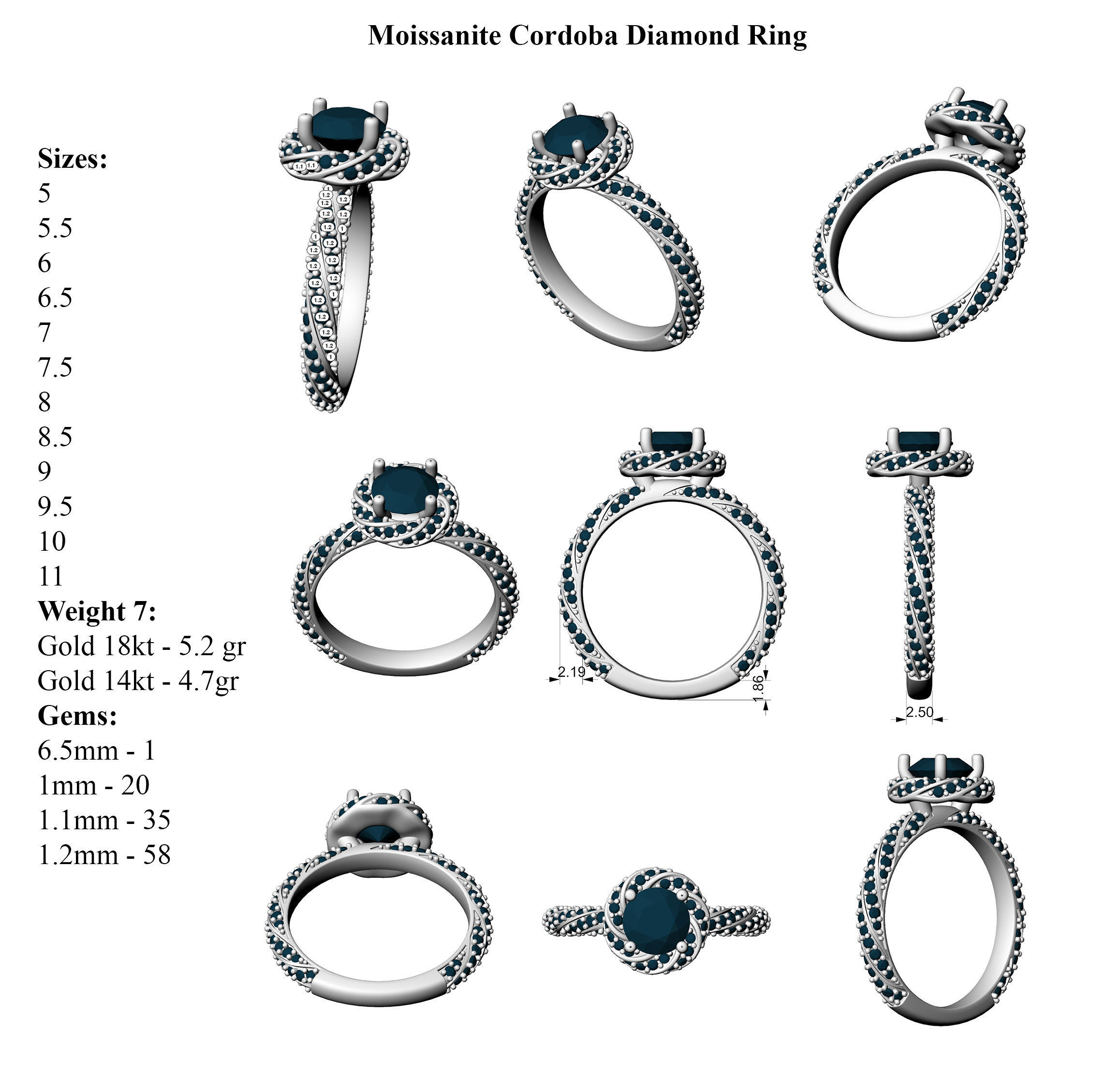 Moissanite Cordoba Diamond Ring All Sizes 3D print model_3