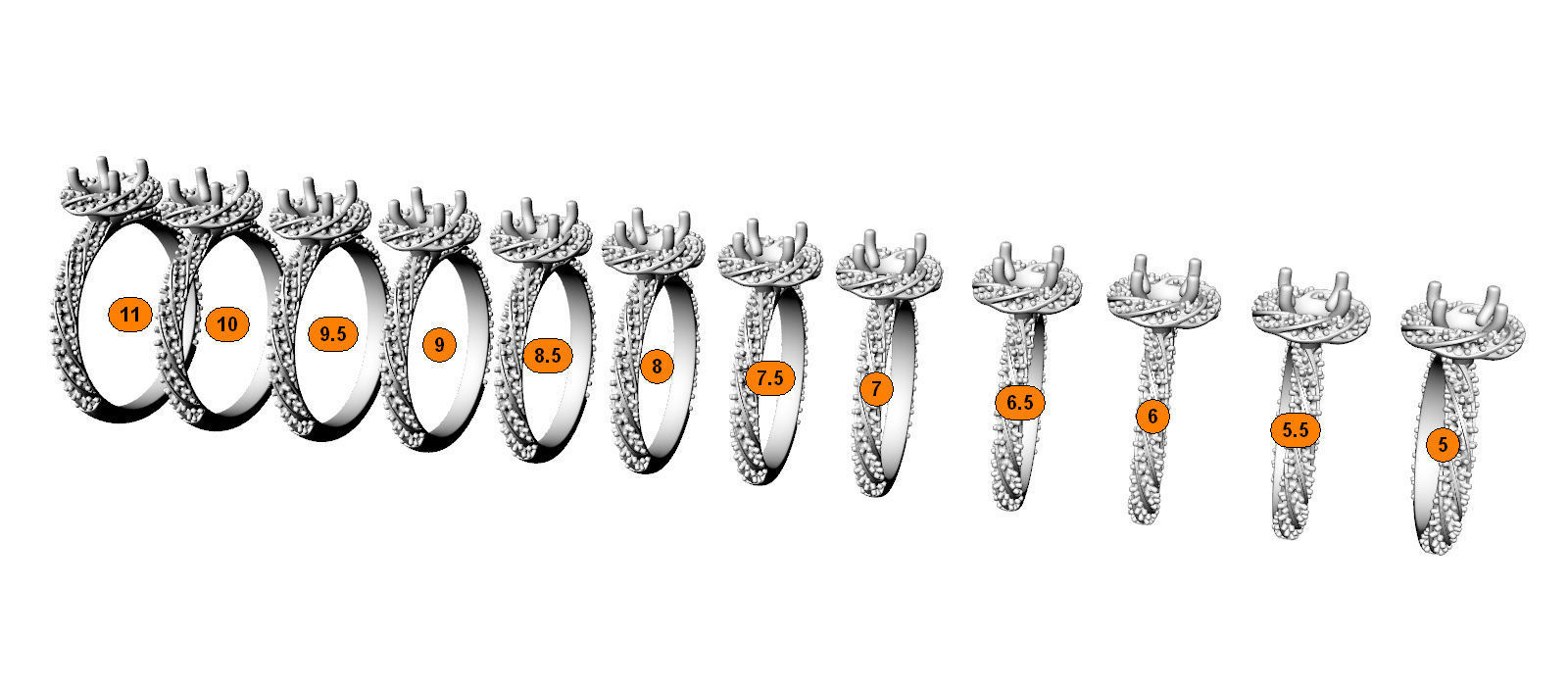 Moissanite Cordoba Diamond Ring All Sizes 3D print model_4