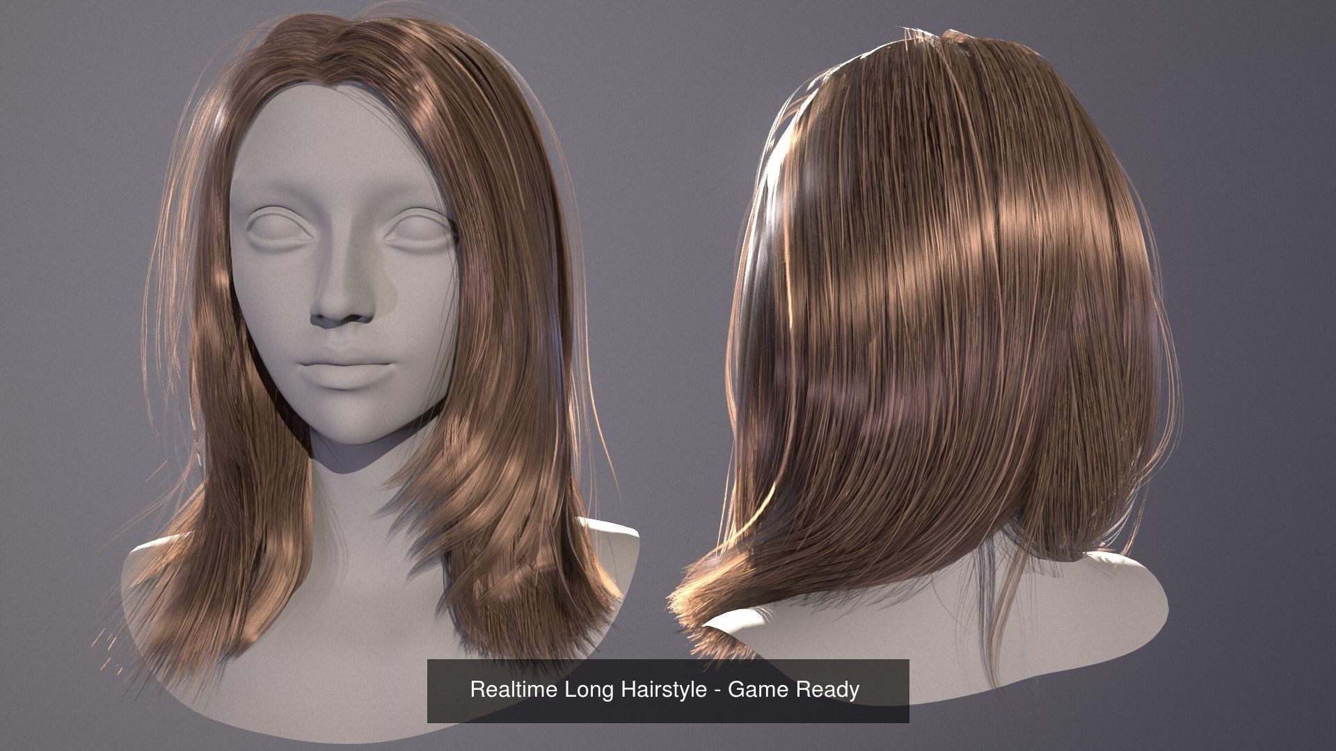 5 Realistic Long Hairstyles Pack  - Game Ready Low Poly 3D Model Collection_6