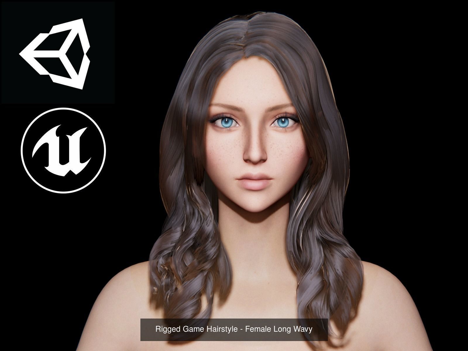 5 Realistic Long Hairstyles Pack  - Game Ready Low Poly 3D Model Collection_3