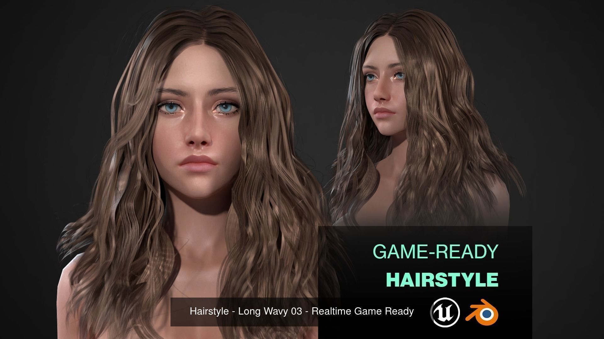 5 Realistic Long Hairstyles Pack  - Game Ready Low Poly 3D Model Collection_7