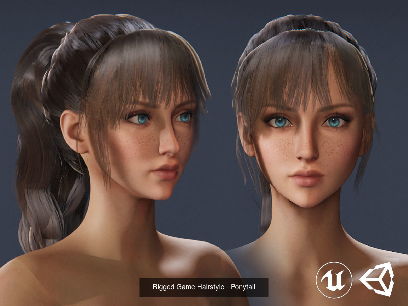 5 Realistic Long Hairstyles Pack  - Game Ready Low Poly 3D Model Collection_4