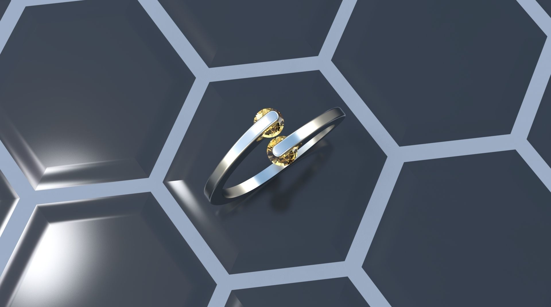 Ring with 2 gems 3D print model_5
