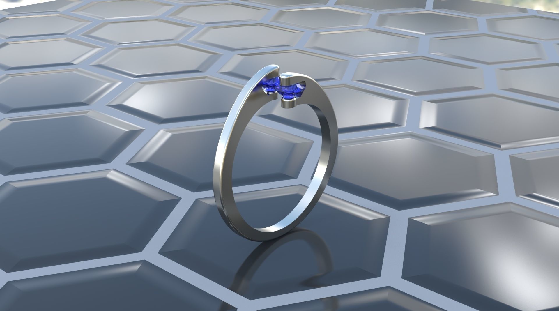 Ring with 2 gems 3D print model_3